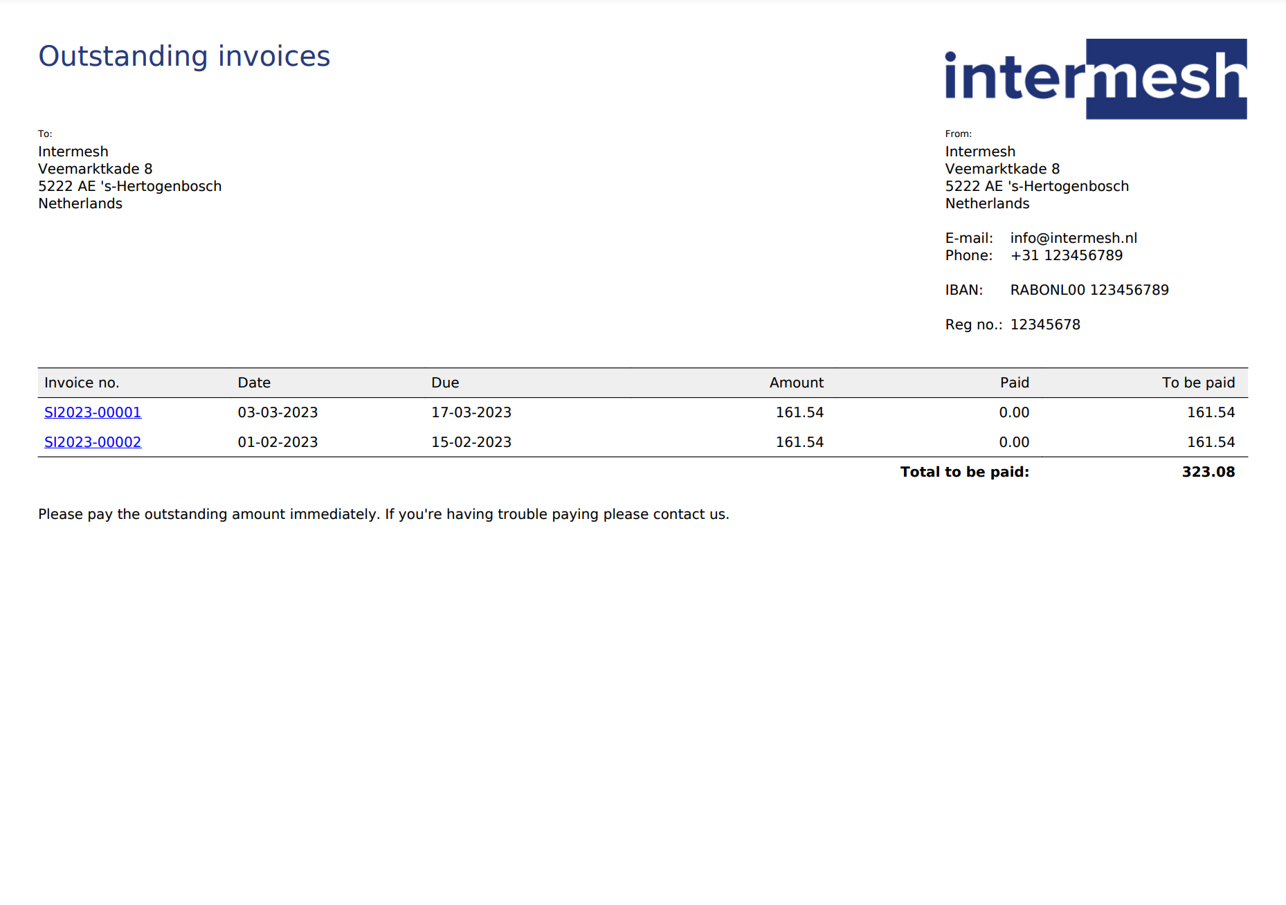 Outstanding invoices